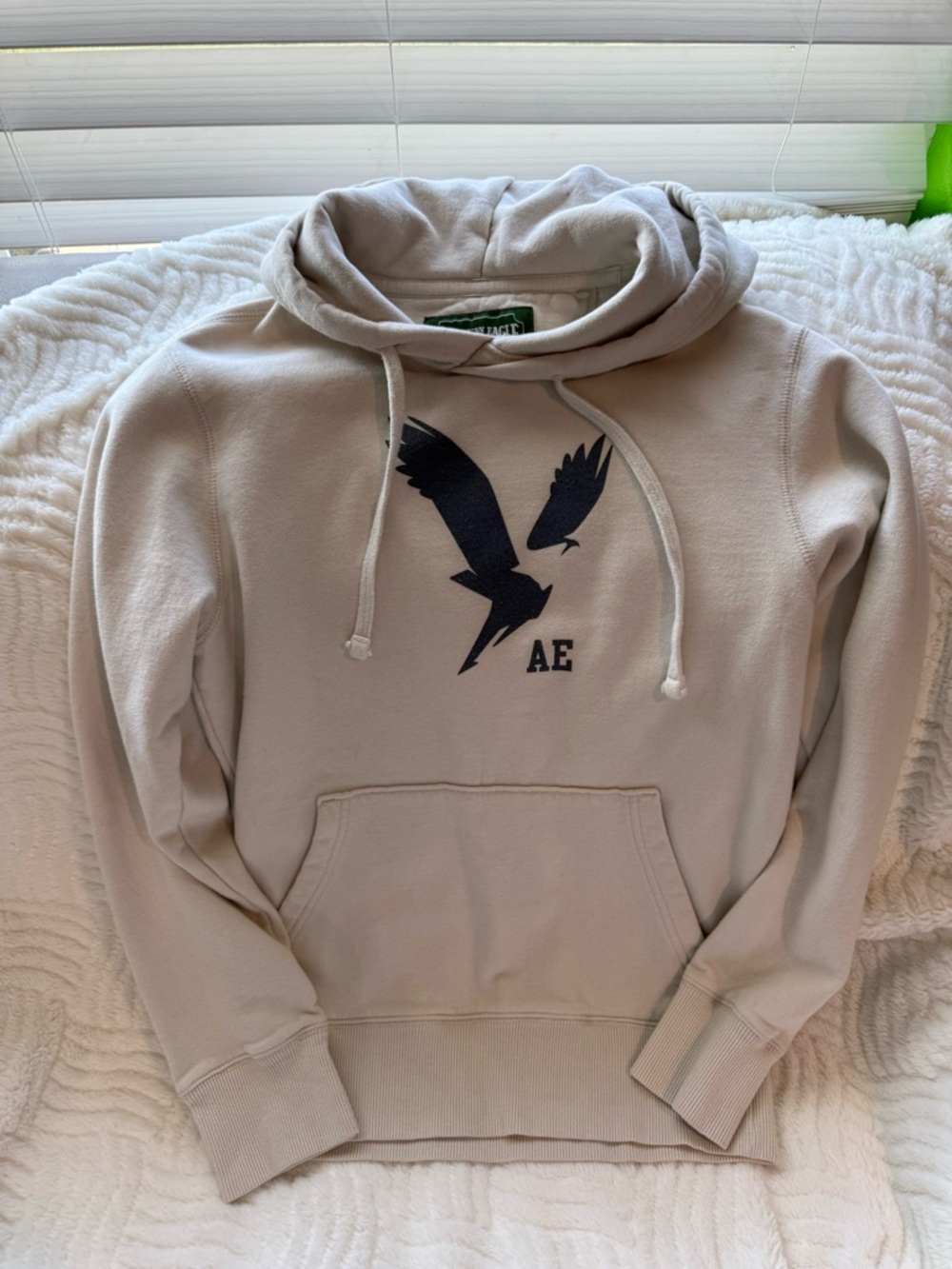 American Eagle Outfitters Beige Crewneck Hoodie with Black Graphic